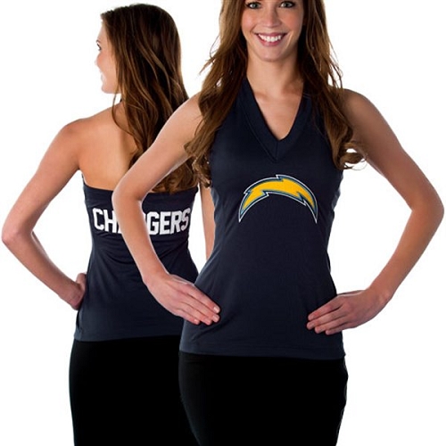 All Sport Couture Los Angeles Chargers Women's Blown Cover Halter Top - Navy Blue